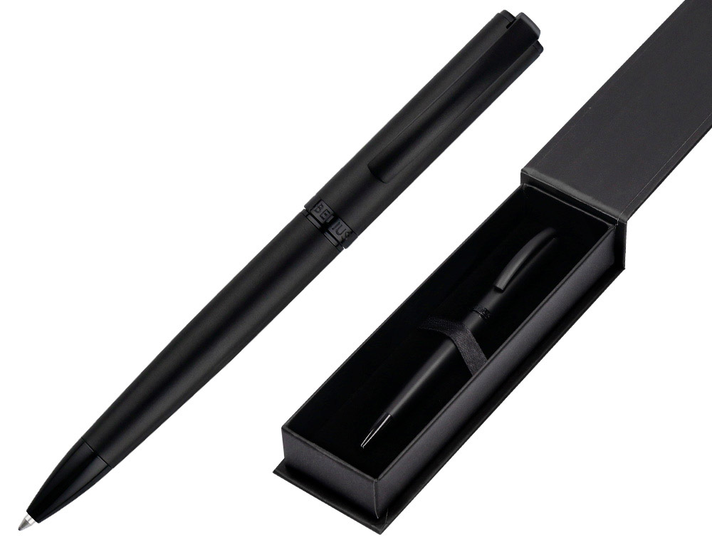 BOLIGRAFO BELIUS TURBO ALUMINIO COLOR NEGRO TINTA AZUL CAJA DE DISEÑO