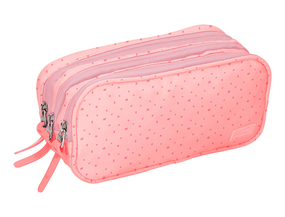 ESTUCHE PORTATODO LIDERPAPEL MULTIBOLSILLO 3 CREMALLERAS ROSA ESTRELLAS A JUEGO CON MOCHILA 150X90X240 MM