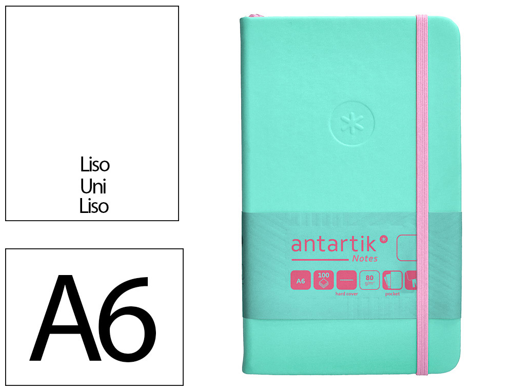 CUADERNO CON GOMILLA ANTARTIK NOTES TAPA DURA A6 HOJAS LISAS ROSA Y TURQUESA 100 HOJAS 80 GR FSC