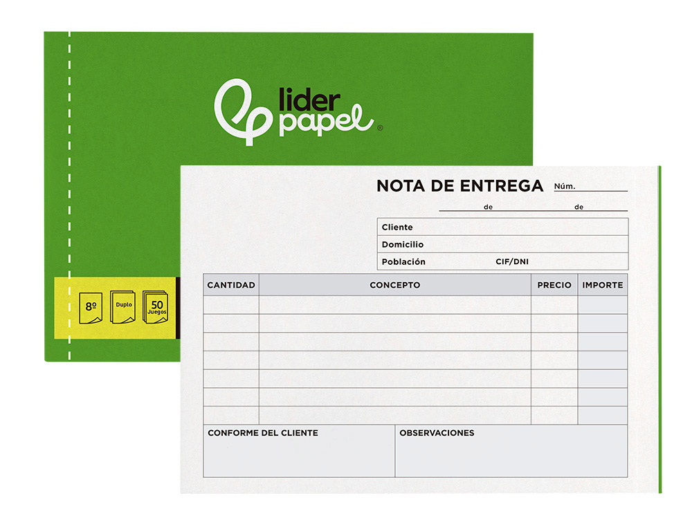 TALONARIO LIDERPAPEL ENTREGAS 8 ORIGINAL Y COPIA T228 APAISADO