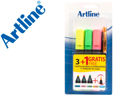 ROTULADOR ARTLINE FLUORESCENTE EK-660 BLISTER DE 3 UNIDADES + 1 BOLIGRAFO SERIE 7000 SIN CARGO