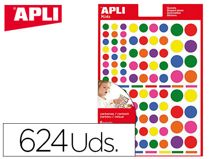 GOMETS APLI AUTOADHESIVO CIRCULO MULTICOLOR BLISTER DE 624 UNIDADES SURTIDAS