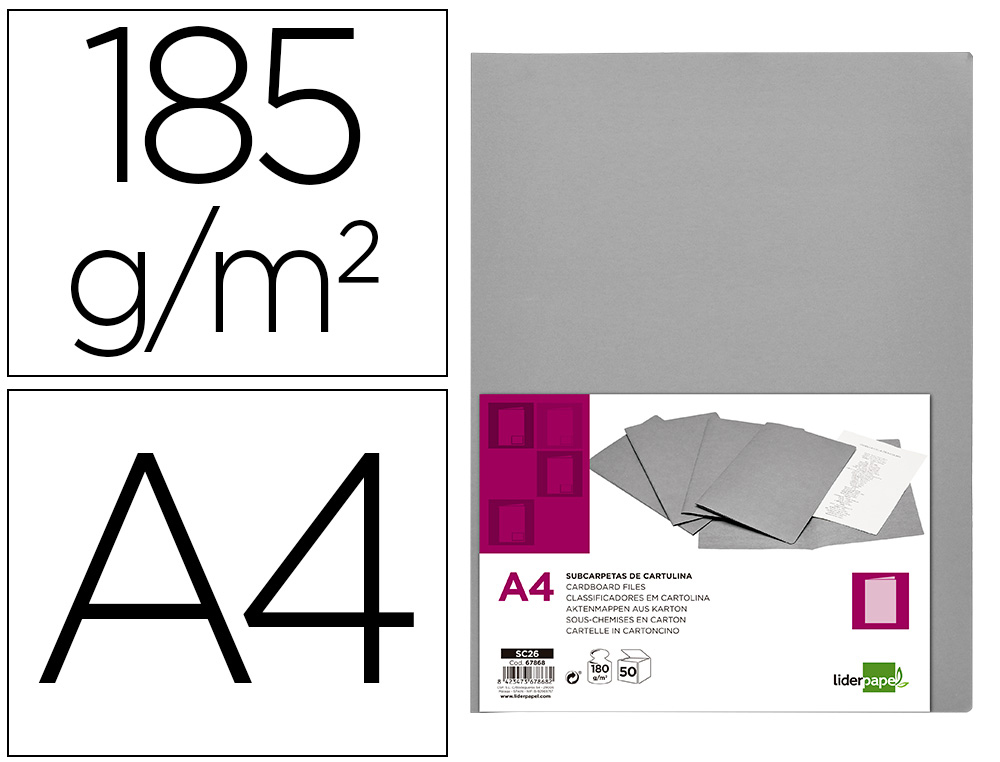 SUBCARPETA LIDERPAPEL A4 GRIS 180G/M2