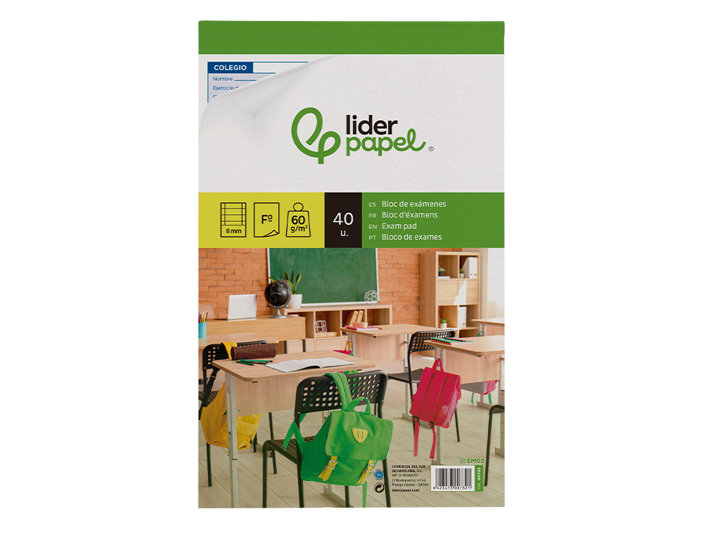 BLOC EXAMENES LIDERPAPEL HORIZONTAL FOLIO 40 HOJAS 60G/M2