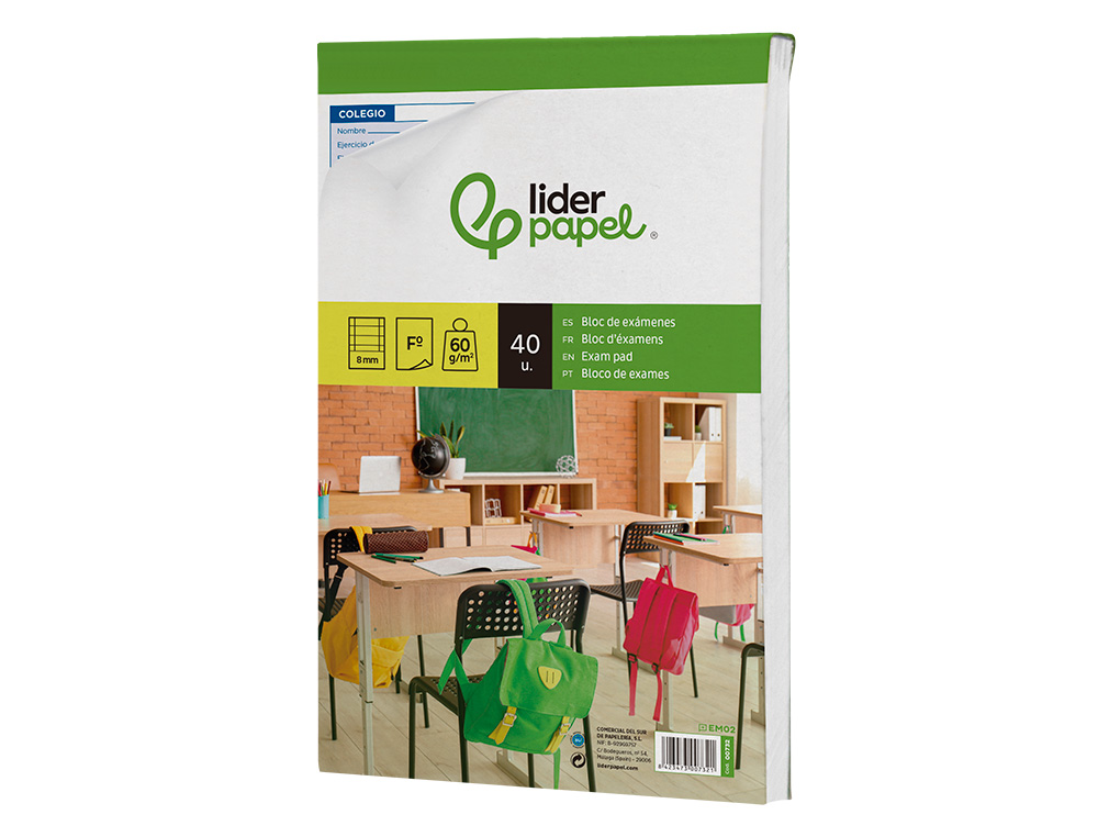 BLOC EXAMENES LIDERPAPEL HORIZONTAL FOLIO 40 HOJAS 60G/M2