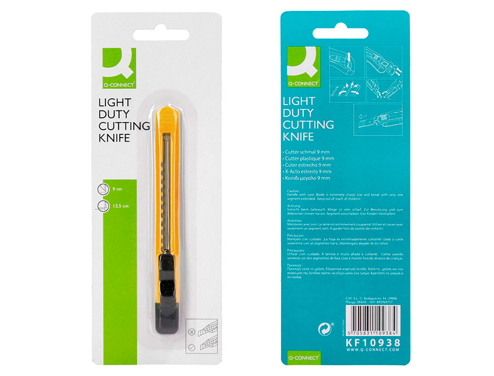 CUTER Q-CONNECT PLASTICO ESTRECHO CUCHILLA 9 MM XD-04 BLISTER 1 UNIDAD