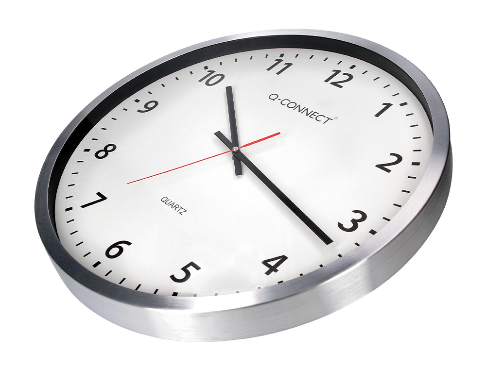 RELOJ Q-CONNECT DE PARED PLASTICO OFICINA REDONDO 50 CM MARCO CROMADO