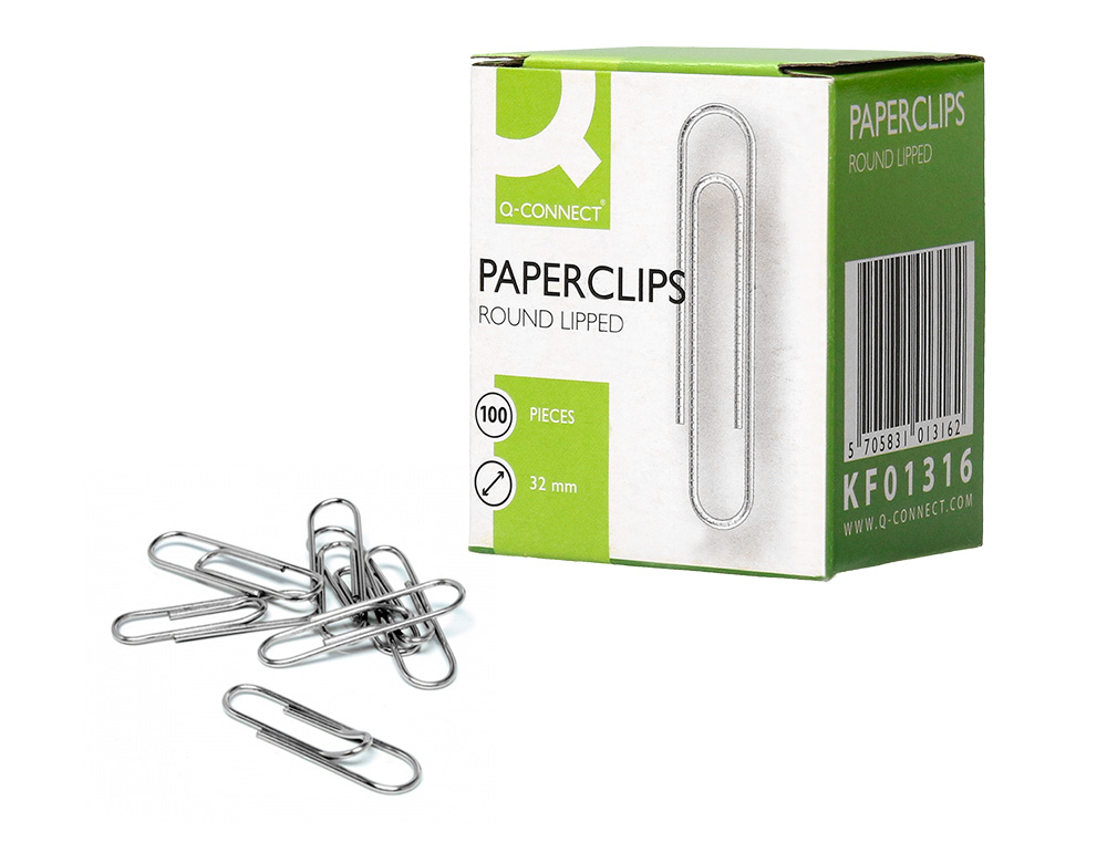 CLIPS NIQUELADOS Q-CONNECT Nº 32 MM CAJA DE 100 UNIDADES