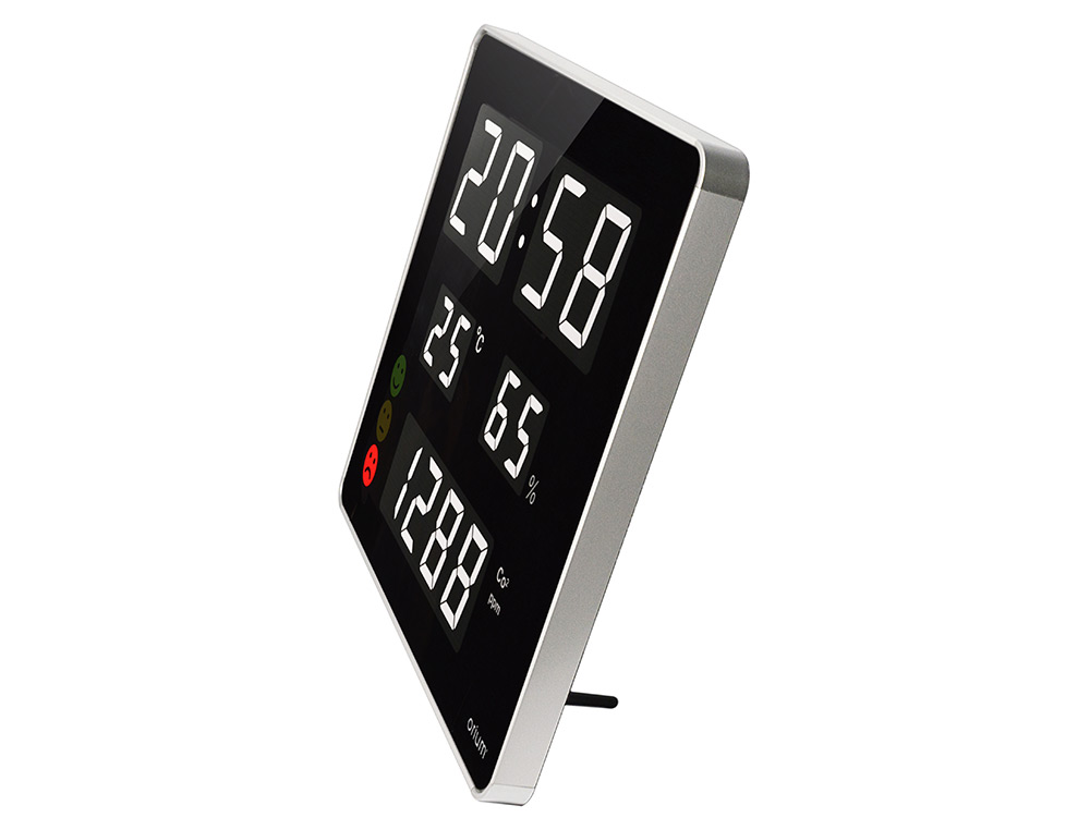 RELOJ ORIUM CEP CON MEDIDOR DE CO2 PANTALLA LED ALARMA PERSONALIZABLE Y SENSOR DE INFRARROJOS 400X360X40 MM
