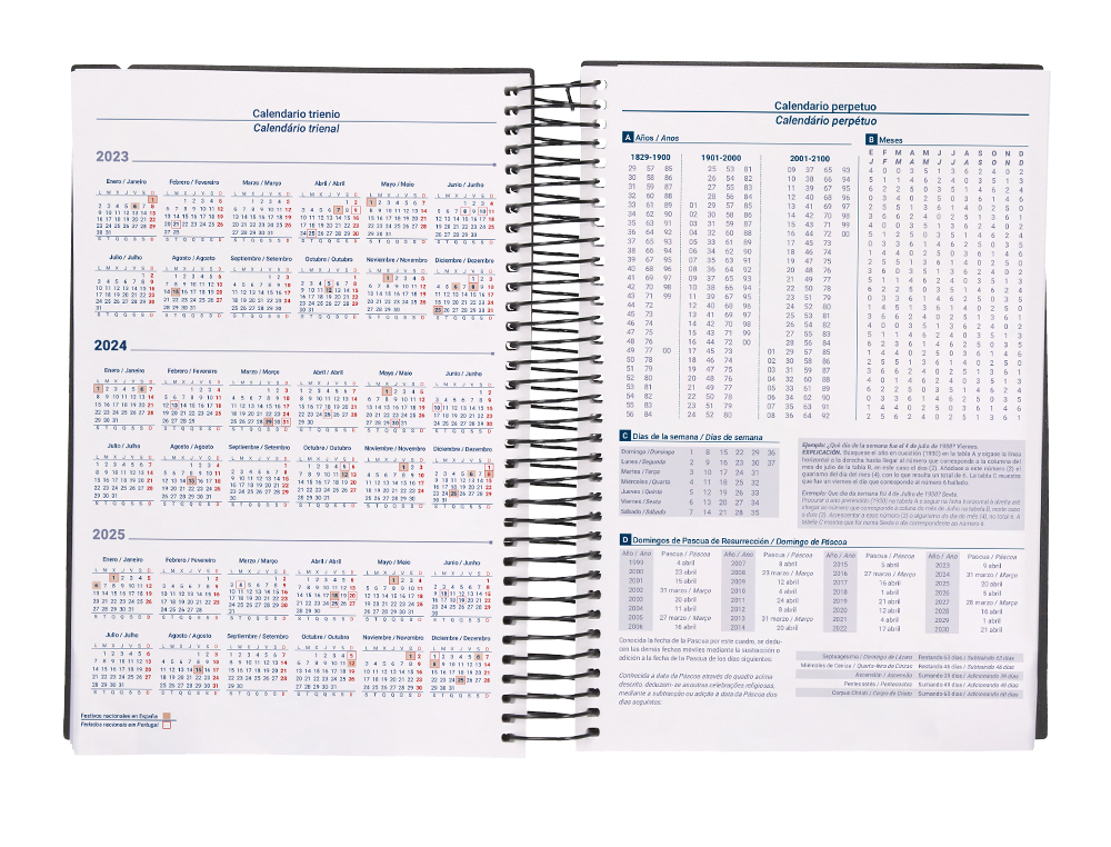 AGENDA ESPIRAL LIDERPAPEL OLBIA 15X21 CM 2024 DIA PAGINA TAPA POLIPROPILENO METALIZADO NEGRO PAPEL 60 GR