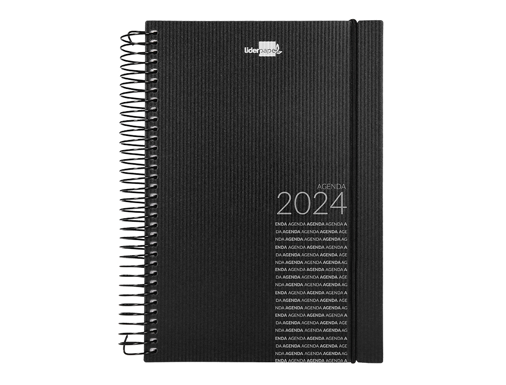 AGENDA ESPIRAL LIDERPAPEL OLBIA 15X21 CM 2024 DIA PAGINA TAPA POLIPROPILENO METALIZADO NEGRO PAPEL 60 GR