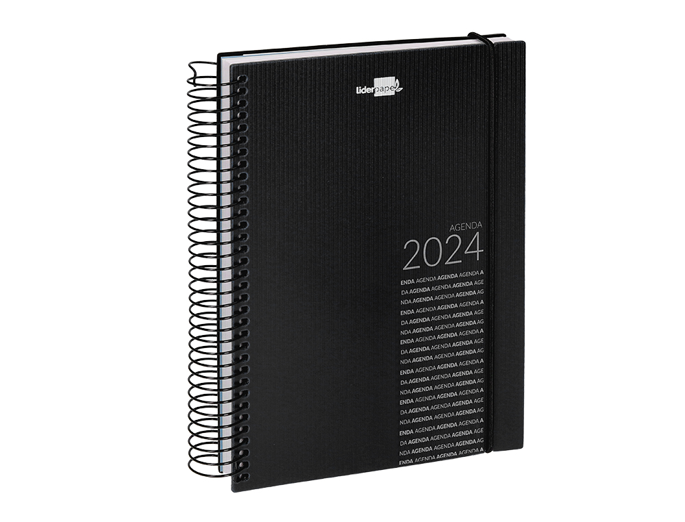 AGENDA ESPIRAL LIDERPAPEL OLBIA 15X21 CM 2024 DIA PAGINA TAPA POLIPROPILENO METALIZADO NEGRO PAPEL 60 GR