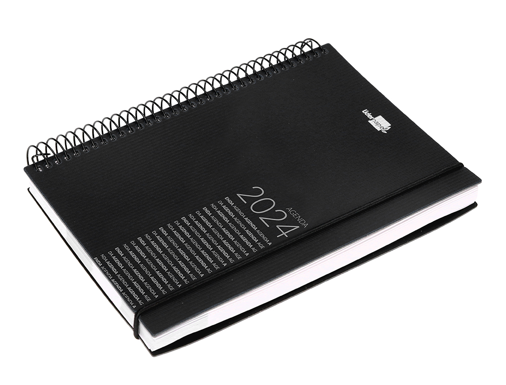 AGENDA ESPIRAL LIDERPAPEL OLBIA 15X21 CM 2024 DIA PAGINA TAPA POLIPROPILENO METALIZADO NEGRO PAPEL 60 GR