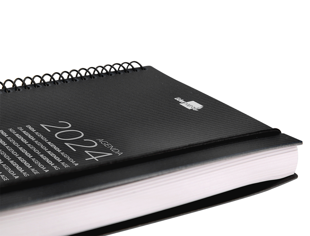 AGENDA ESPIRAL LIDERPAPEL OLBIA 15X21 CM 2024 DIA PAGINA TAPA POLIPROPILENO METALIZADO NEGRO PAPEL 60 GR