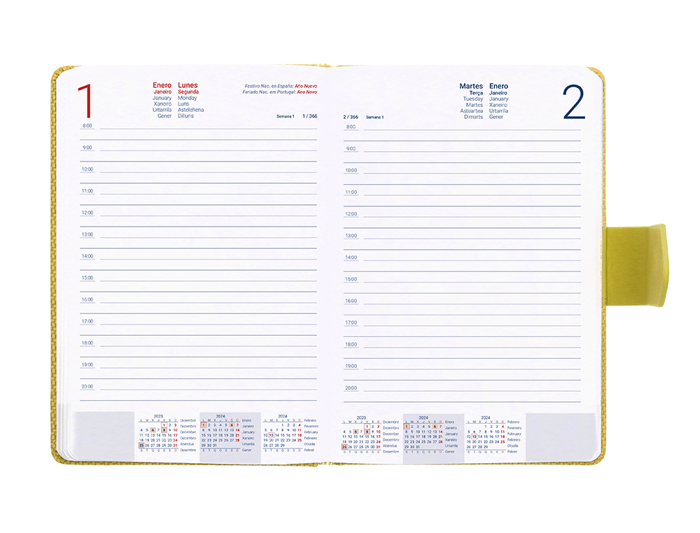 AGENDA ENCUADERNADA LIDERPAPEL LIDHOR 15X21 CM 2024 DIA PAGINA COLOR AMARILLO PAPEL 70 GR