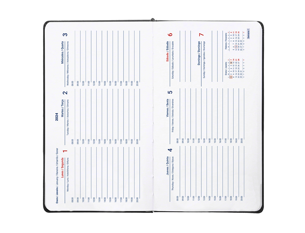 AGENDA ENCUADERNADA LIDERPAPEL KILKIS 8X15 CM 2024 SEMANA VISTA COLOR NEGRO PAPEL 70 GR