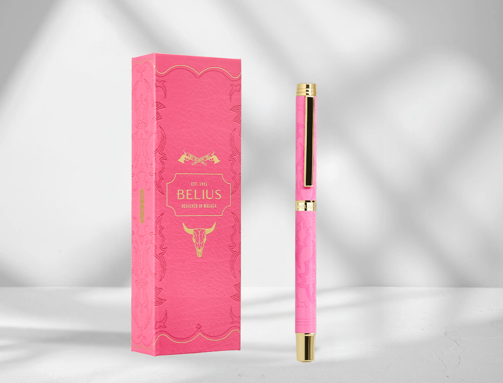 ROLLER BELIUS WILD WEST ALUMINIO COLOR ROSA DORADO TINTA COLOR NEGRO CAJA DE DISEÑO