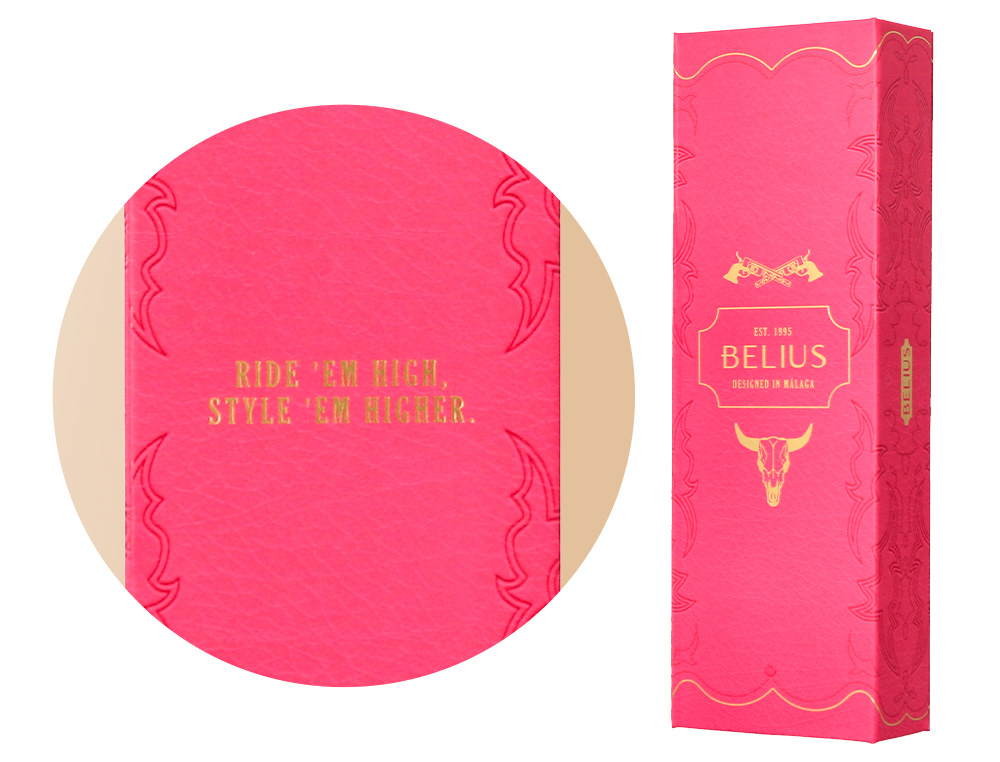 ROLLER BELIUS WILD WEST ALUMINIO COLOR ROSA DORADO TINTA COLOR NEGRO CAJA DE DISEÑO