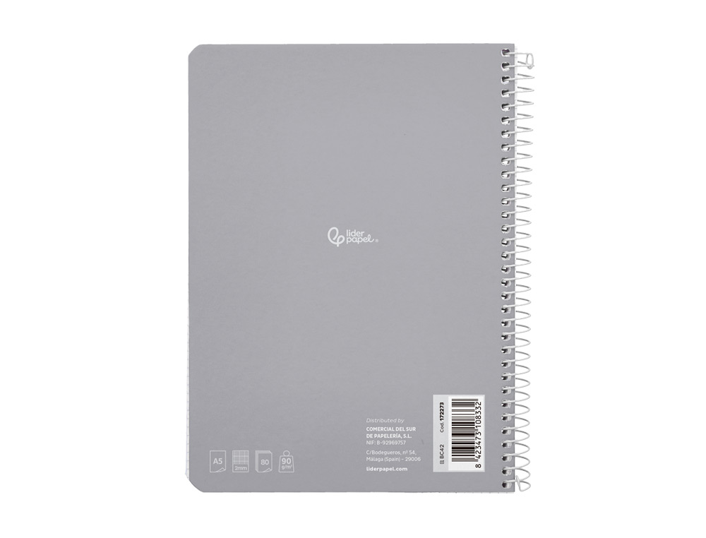 CUADERNO ESPIRAL LIDERPAPEL DIN A5 WITTY TAPA DURA 80H 90GR MILIMETRADO 2MM COLORES SURTIDOS