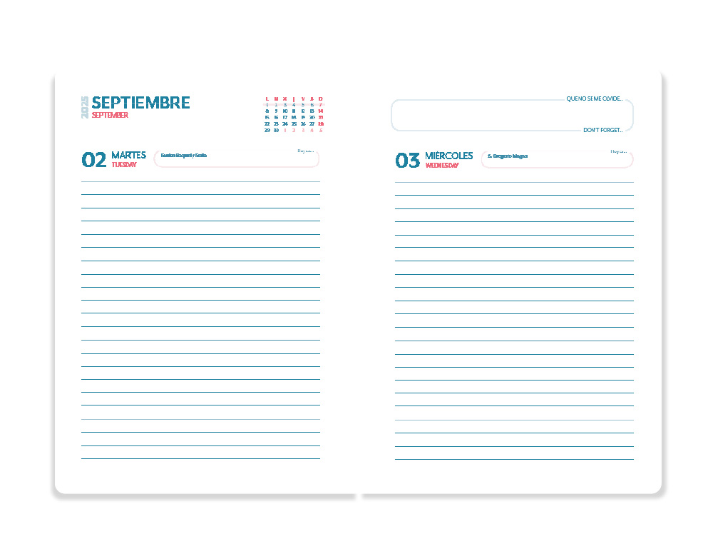 AGENDA ESCOLAR LIDERPAPEL 25-26 ESPIRAL WAVES AZUL OSCURO DIA PAGINA A5 BILINGE PAPEL FSC 80 GR