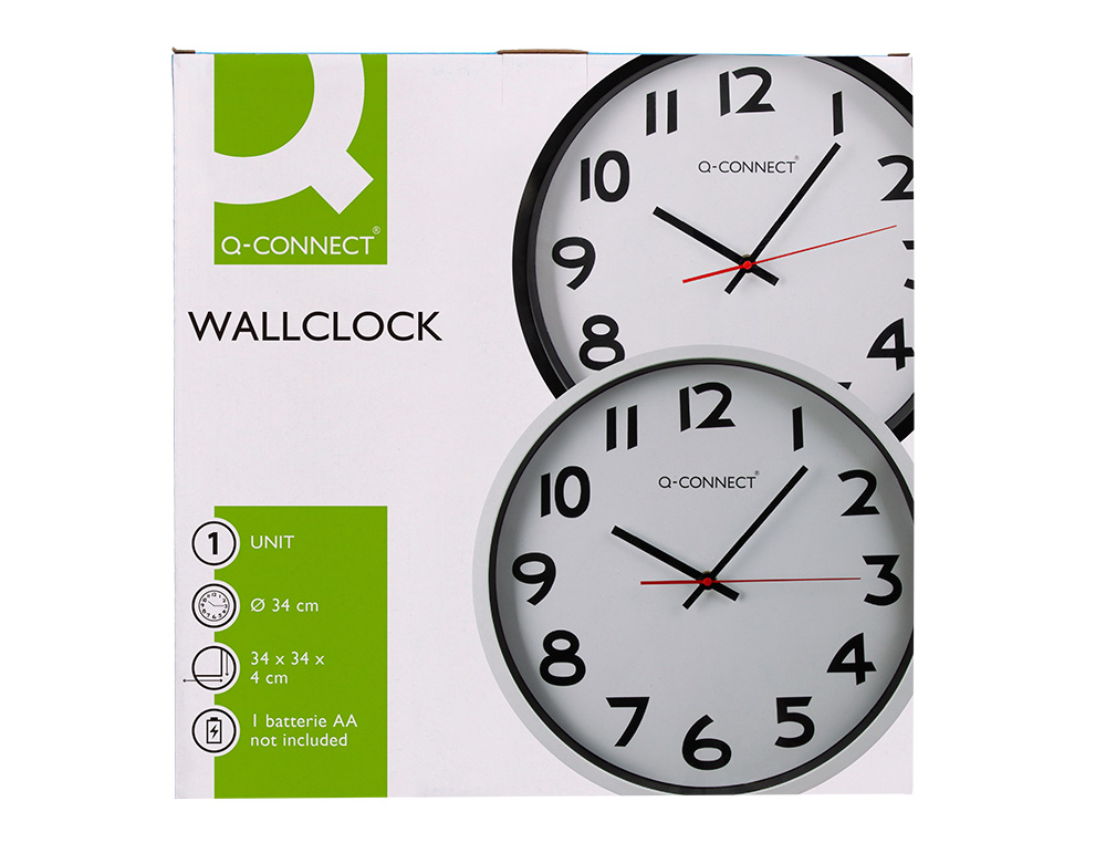 RELOJ Q-CONNECT DE PARED PLASTICO OFICINA REDONDO 34 CM MARCO BLANCO