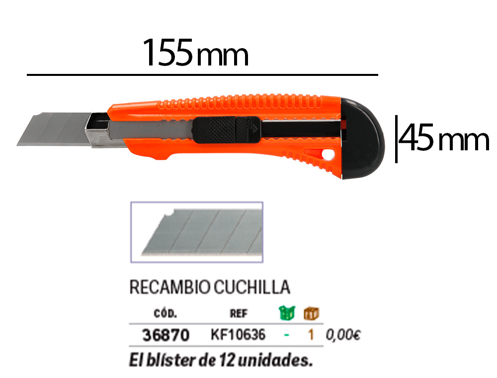 CUTER Q-CONNECT PLASTICO ANCHO RETRACTIL CUCHILLA 18 MM XD-38 BLISTER 1 UNIDAD