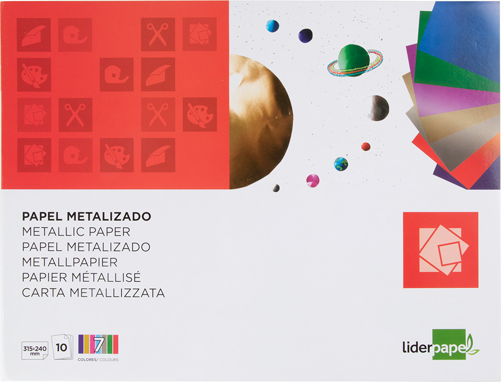 BLOC TRABAJOS MANUALES LIDERPAPEL PAPEL METALIZADO 240X315 MM 10 HOJAS COLORES SURTIDOS
