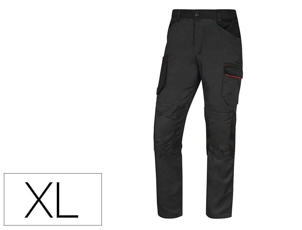 PANTALON DE TRABAJO DELTAPLUS CON CINTURA ELASTICA 7 BOLSILLOS COLOR GRIS-ROJO TALLA XL