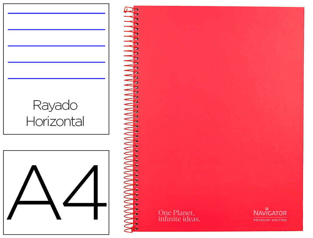 CUADERNO ESPIRAL NAVIGATOR A4 MICRO TAPA FORRADA 80H 80GR CUADRO 5MM 1 BANDA COLOR ROJO