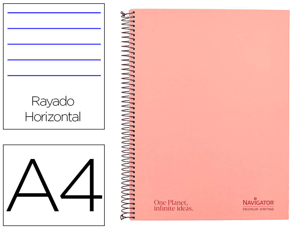 CUADERNO ESPIRAL NAVIGATOR A4 MICRO TAPA FORRADA 120H 80GR HORIZONTAL 5 BANDA 4 TALADROS COLOR ROSA