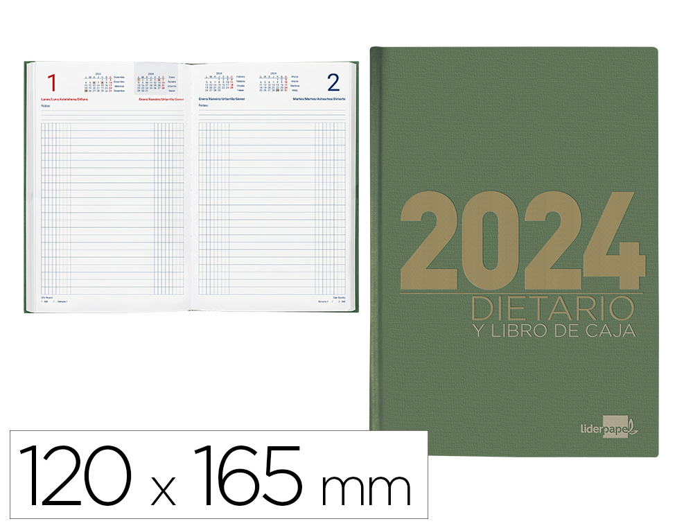 DIETARIO LIDERPAPEL 12X16,5 CM 2024 OCTAVO COLOR VERDE PAPEL 70 GR