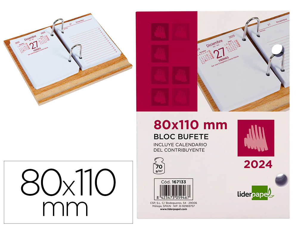 BLOC BUFETE LIDERPAPEL 2024 80X110 MM PAPEL 70 GR TEXTO EN CASTELLANO