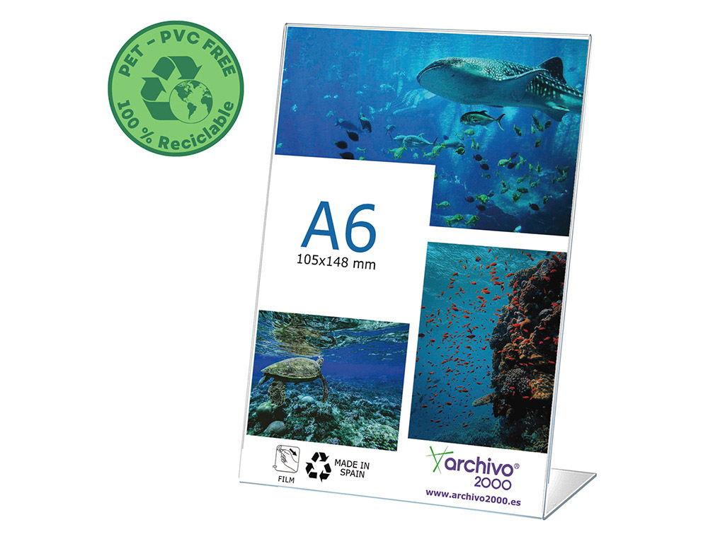 EXPOSITOR SOBREMESA ARCHIVO 2000 PET FLEXIBLE 100%RECICLABLE DIN A6 VERTICAL FORMA L TRANSPARENTE (PACK/10)